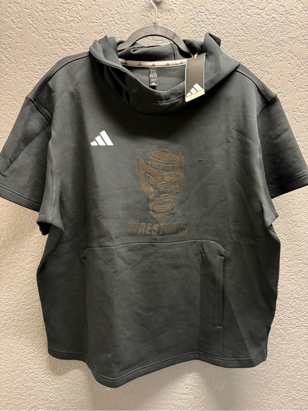 Adidas Black Short-Sleeve Pullover Hoodie NC State Wolfpack Wrestling NWT